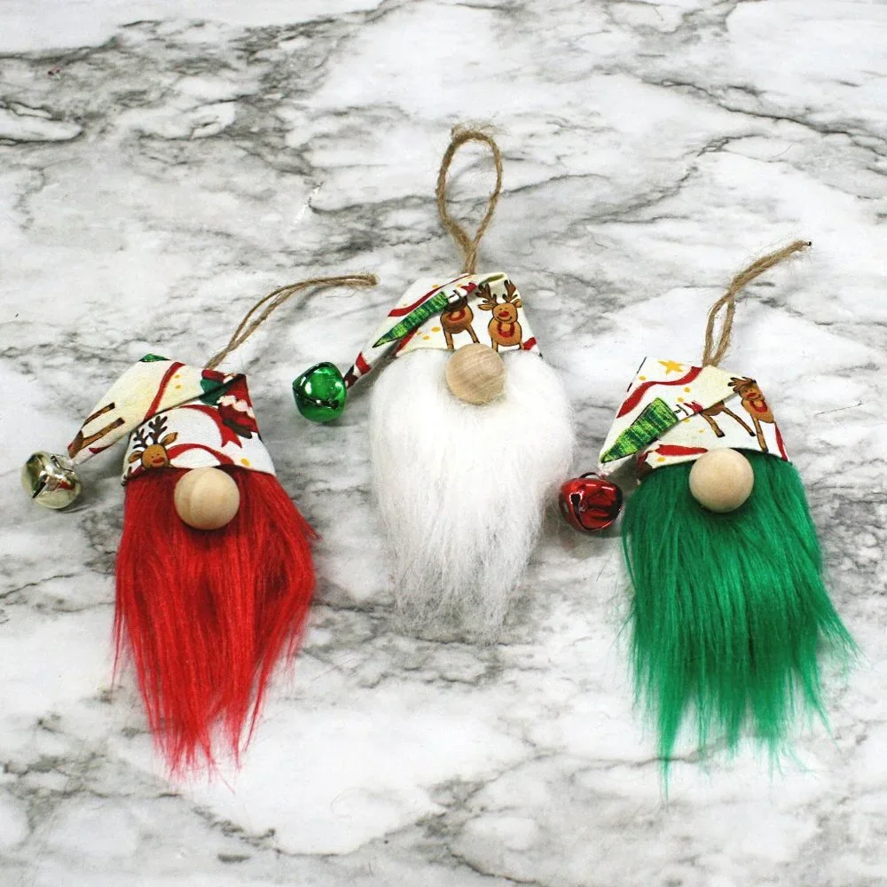 HAND CRAFTED Gnome Christmas Ornaments Set of 3 - White Christmas Mixed Print